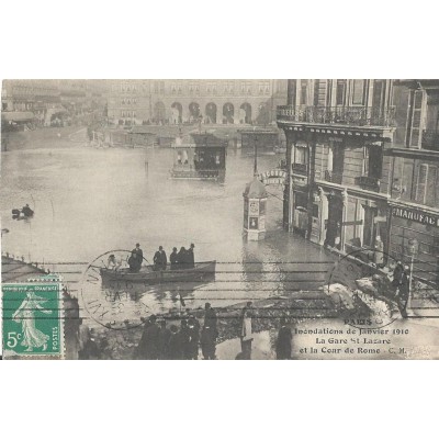 Paris - Inondations de Janvier 1910 - Gare St lazare 